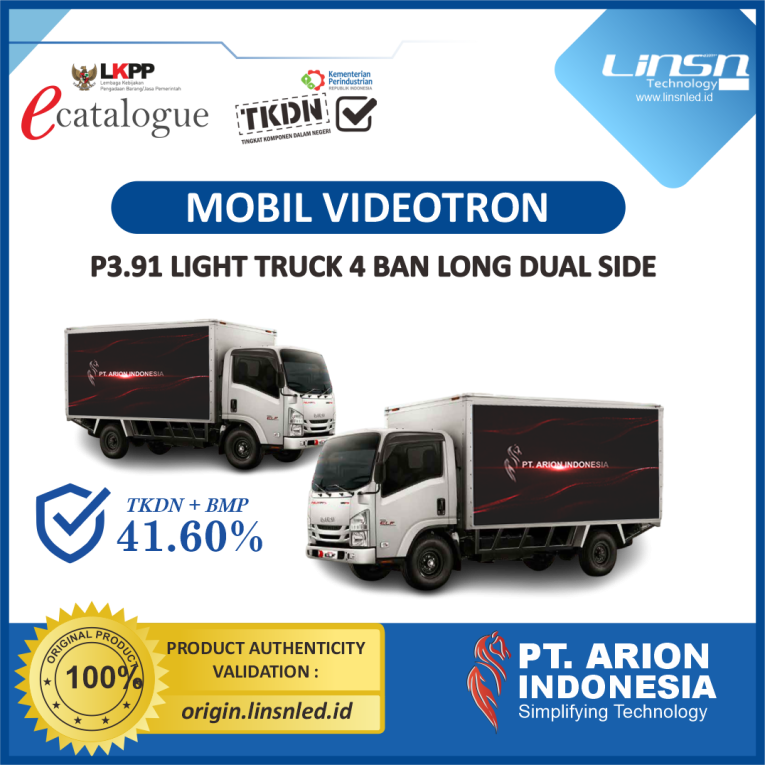 LINSN - Mobil Videotron P3.91 Light Truck 4 Ban Long Dual Side (1 Sisi)